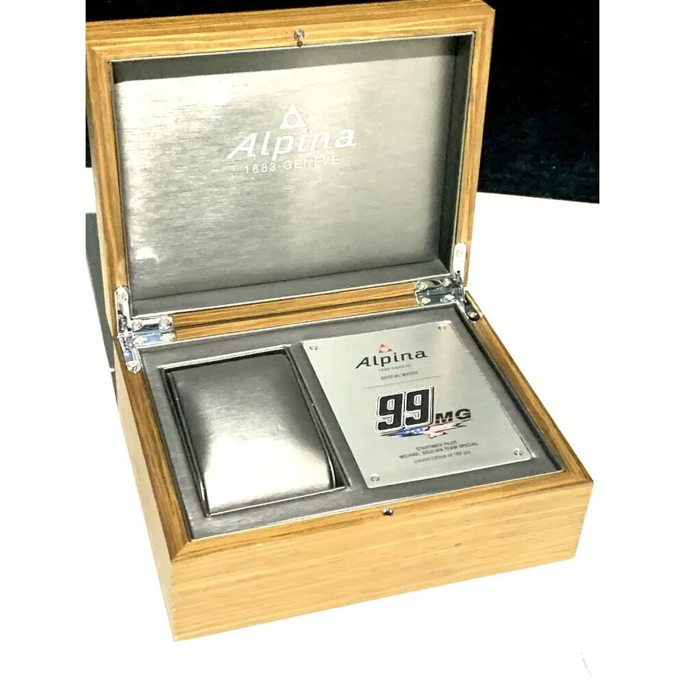 Alpina Watch Box Presentation Brown Wooden Case Startimer Pilot 99 Display Empty